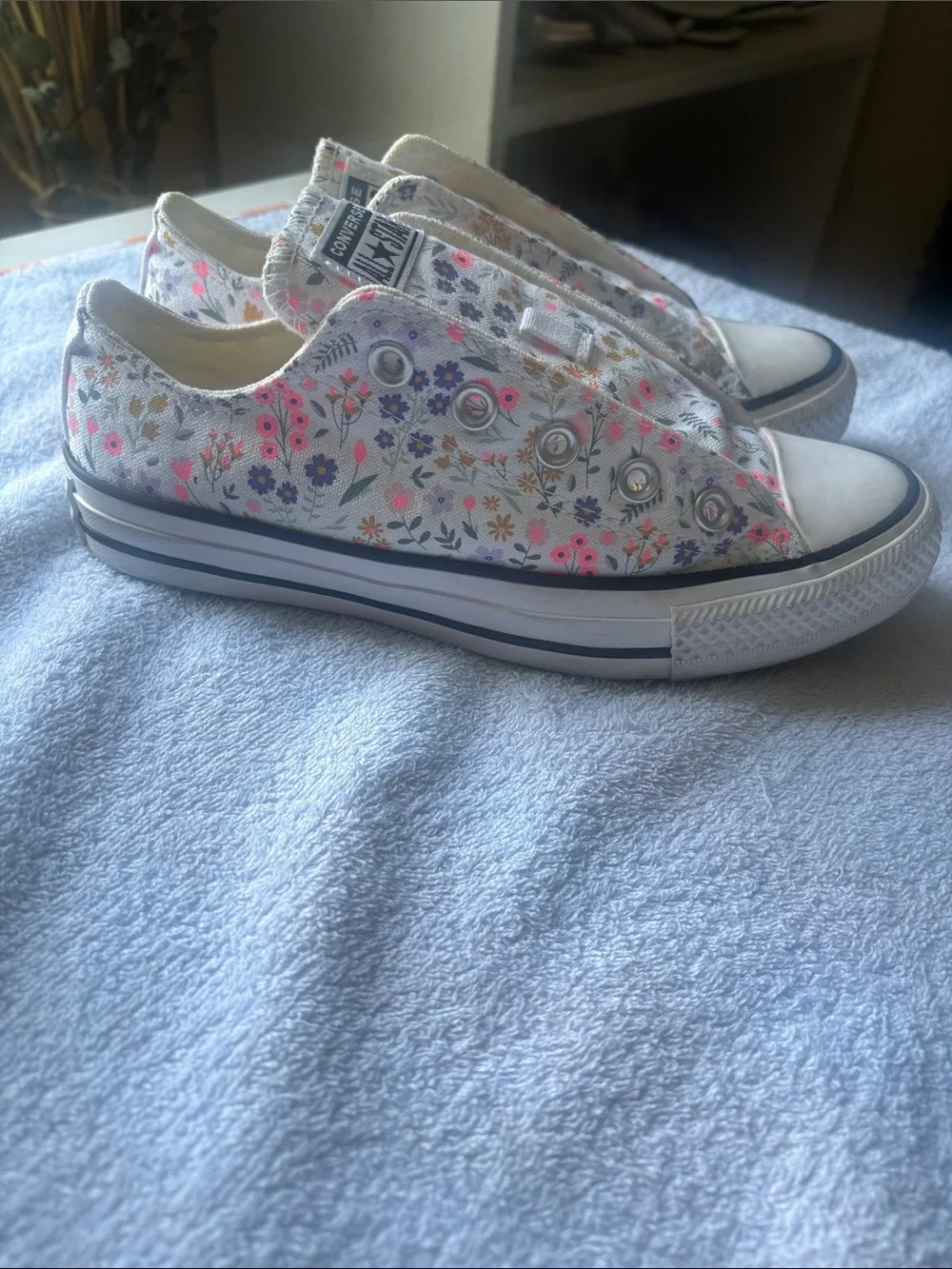 Converse Kids Floral Slip-On Sneakers - White with Pink, Purple & Yellow